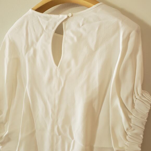 ZARA Ruched Sleeve Blouse White Viscose Size Medium - Picture 7 of 11